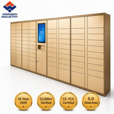 Kualitas Winnsen Smart Parcel Locker dengan Manajemen Jarak Jauh Cloud Layar Sentuh Android 15,6" dan 600 Pintu untuk Akses Aman 24/7 pabrik