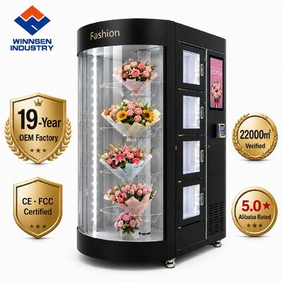 Kualitas Winnsen 24 Slot Mesin Penjual Bunga Pintar dengan Pintu Penutup Otomatis Kulkas dan Humidifier pabrik
